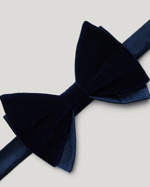 Velvet & Silk Satin Bow Tie, Sapphire, hi-res